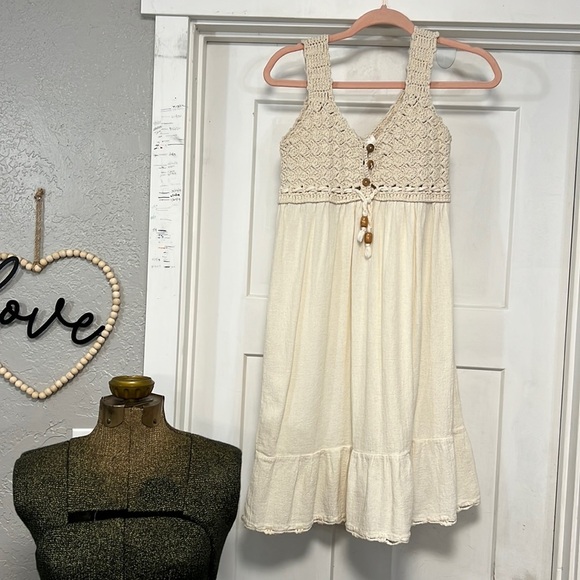 BOHO CROCHET COTTON BOHO MINI DRESS SIZE XS - Picture 2 of 14